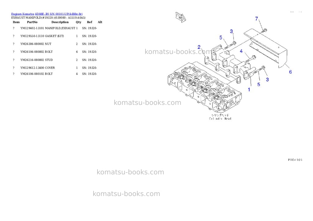 Komatsu 4D88E-3H S/N 00101-UP Parts catalog cover Page 7 Komatsu 4D88E-3H S/N 00101-UP Parts catalog cover Page 7