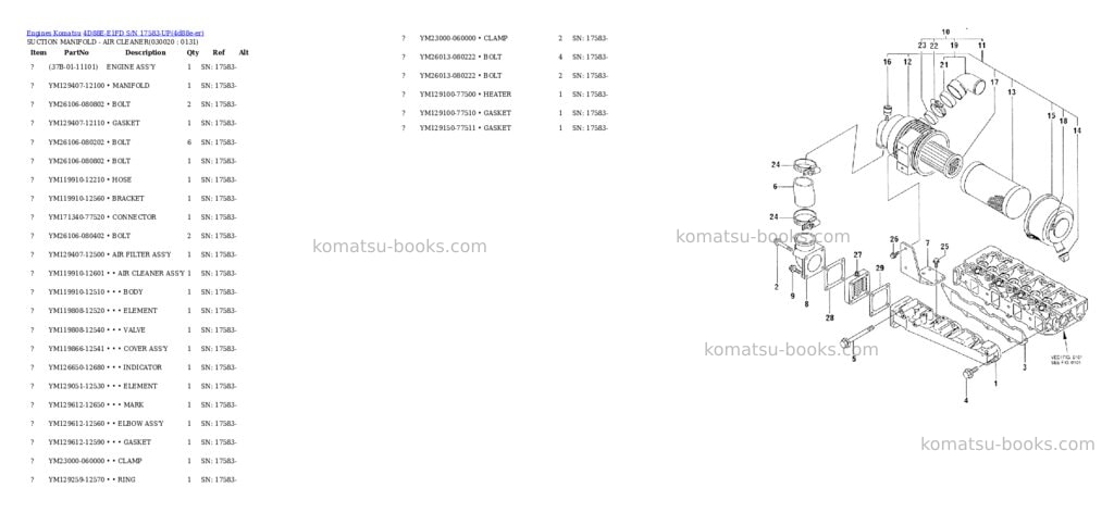 Komatsu 4d88e-e1fd s/n 17583-up Parts catalog cover