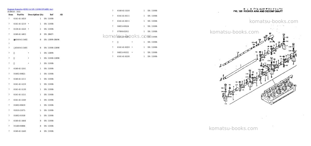 Komatsu 4D92-1A S/N 11008-UP Parts catalog cover