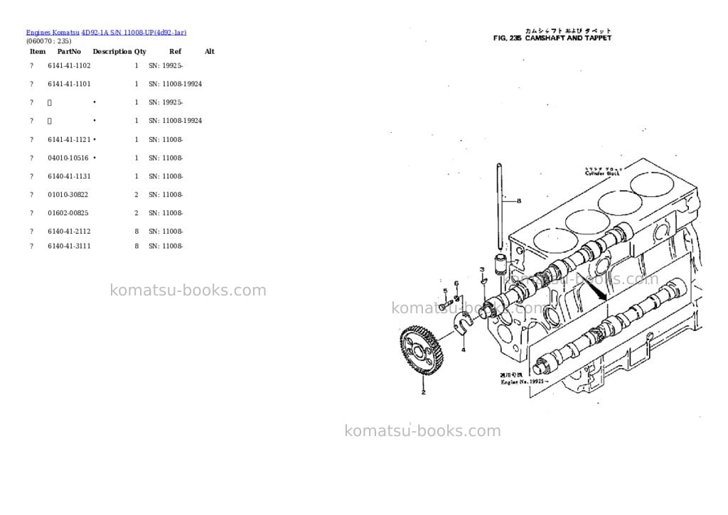 Komatsu 4D92-1A S/N 11008-UP Parts catalog cover Page 10