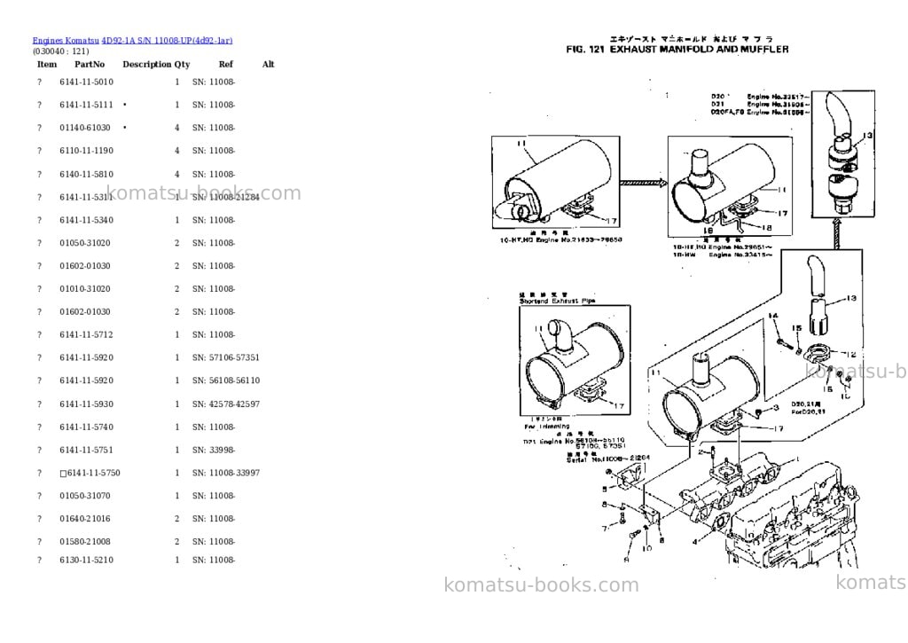 Komatsu 4D92-1A S/N 11008-UP Parts catalog cover Page 3