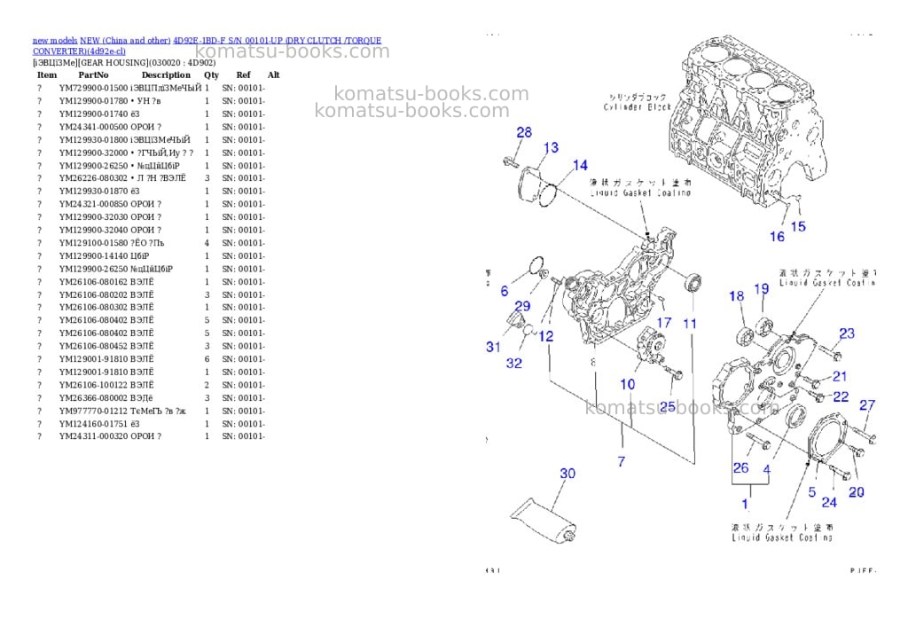 Komatsu 4d92e-1bd-f s/n 00101-up dry clutch /torque converter Parts catalog cover Komatsu 4d92e-1bd-f s/n 00101-up dry clutch /torque converter Parts catalog cover