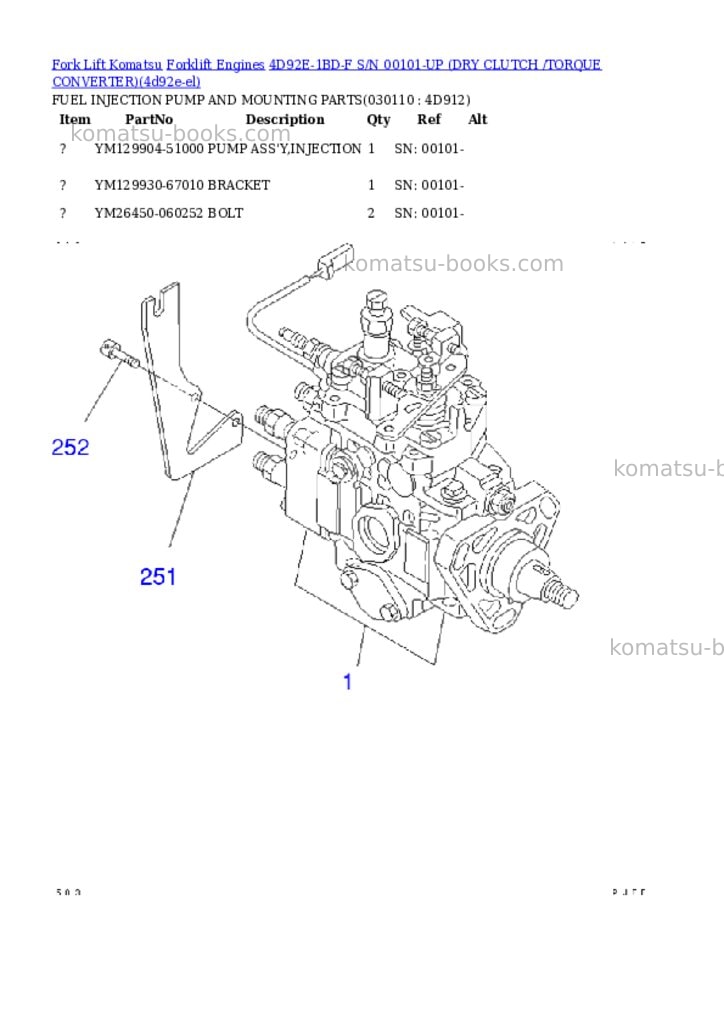 Komatsu 4D92E-1BD-F S/N 00101-UP (DRY CLUTCH /TORQUE CONVERTER) Parts catalog cover Page 10 Komatsu 4D92E-1BD-F S/N 00101-UP (DRY CLUTCH /TORQUE CONVERTER) Parts catalog cover Page 10
