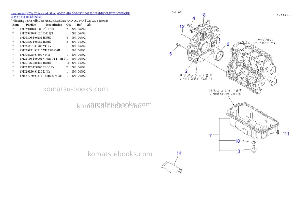 Komatsu 4d92e-1b45-bm s/n 04792-up dry clutch /torque converter Parts catalog cover Page 2 Komatsu 4d92e-1b45-bm s/n 04792-up dry clutch /torque converter Parts catalog cover Page 2