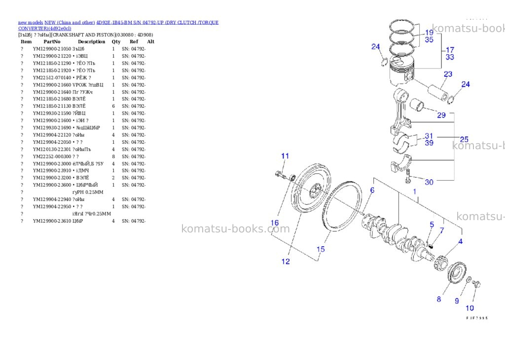 Komatsu 4d92e-1b45-bm s/n 04792-up dry clutch /torque converter Parts catalog cover Page 7 Komatsu 4d92e-1b45-bm s/n 04792-up dry clutch /torque converter Parts catalog cover Page 7