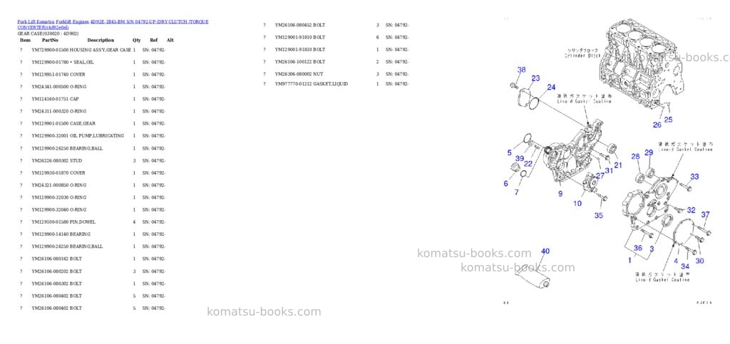 Komatsu 4d92e-1b45-bm s/n 04792-up (ドライクラッチ/トルクコンバータ) Parts catalog cover Komatsu 4d92e-1b45-bm s/n 04792-up (ドライクラッチ/トルクコンバータ) Parts catalog cover