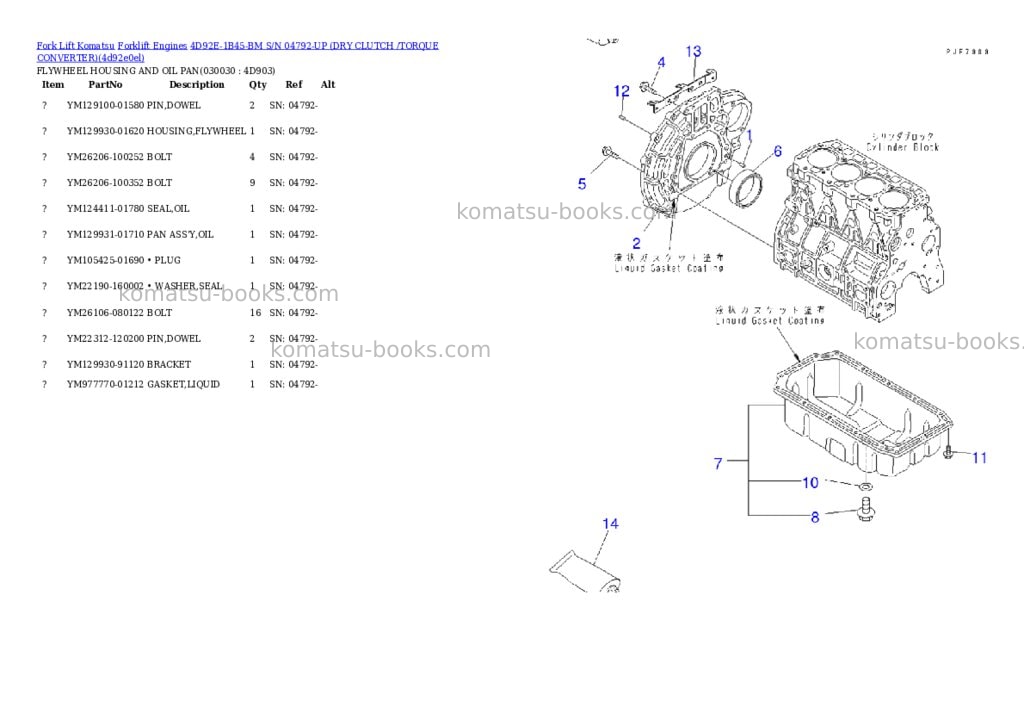 Komatsu 4d92e-1b45-bm s/n 04792-up (ドライクラッチ/トルクコンバータ) Parts catalog cover Page 2 Komatsu 4d92e-1b45-bm s/n 04792-up (ドライクラッチ/トルクコンバータ) Parts catalog cover Page 2