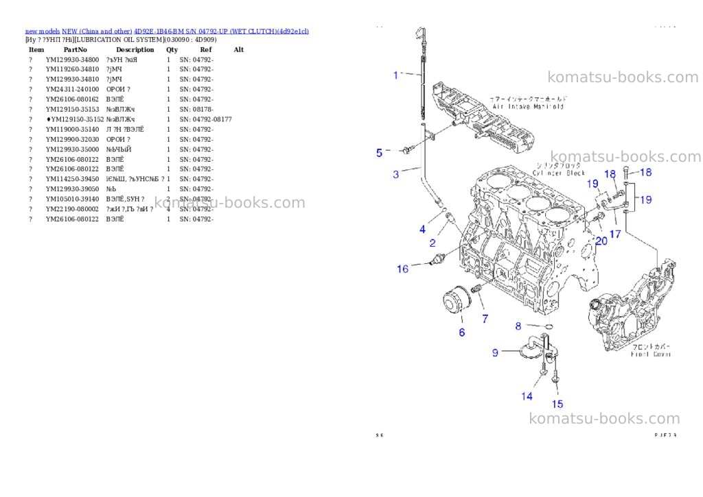 Komatsu 4d92e-1b46-bm s/n 04792-up wet clutch Parts catalog cover Page 8