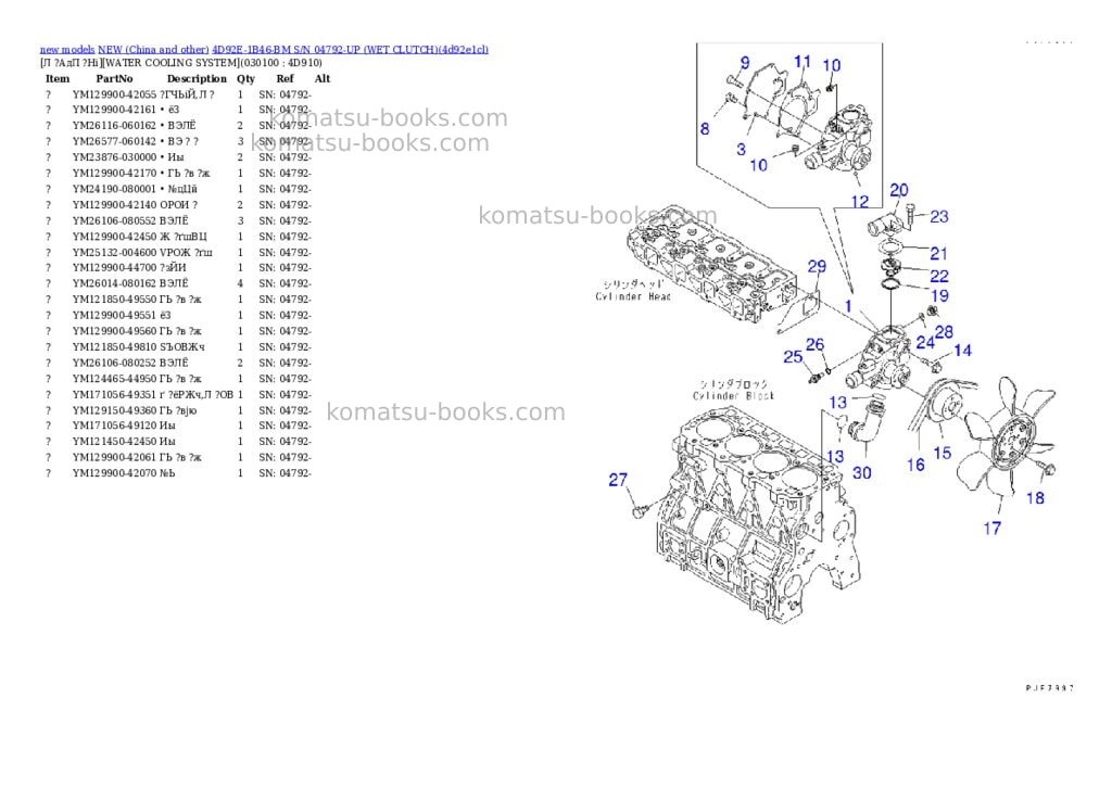 Komatsu 4d92e-1b46-bm s/n 04792-up wet clutch Parts catalog cover Page 9