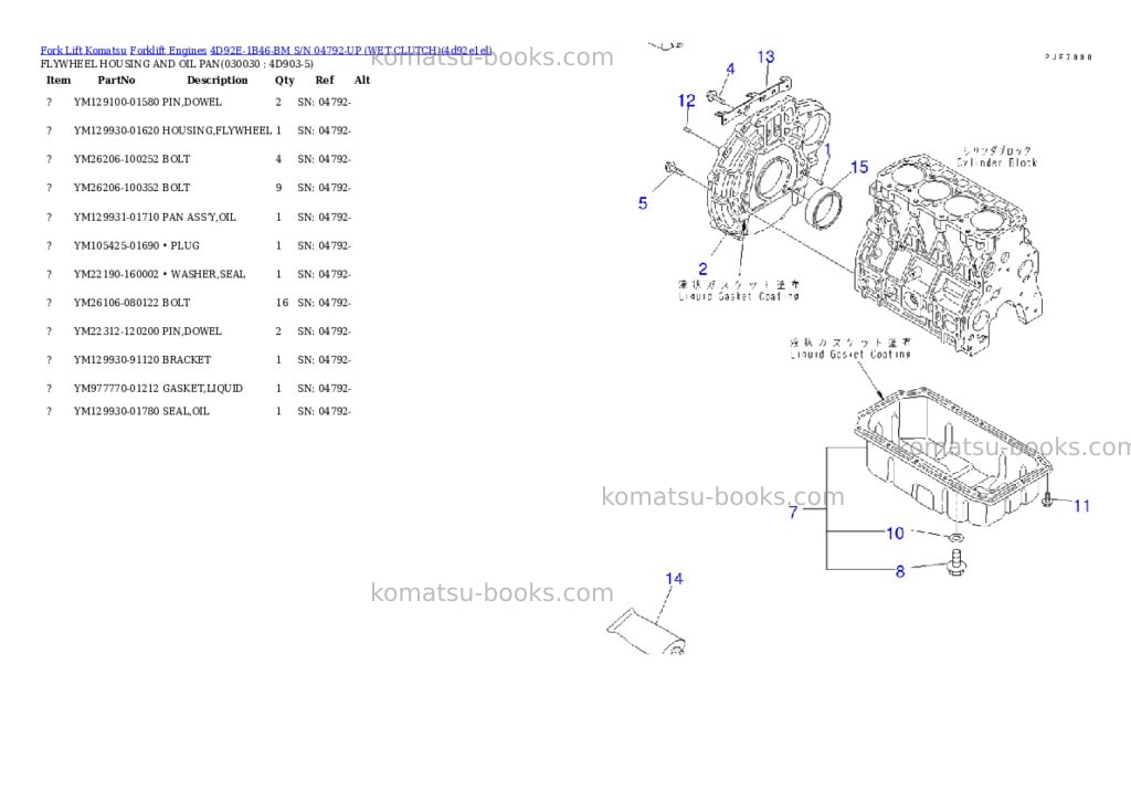 Komatsu 4d92e-1b46-bm s/n 04792-up (ウェットクラッチ) Parts catalog cover Page 2 Komatsu 4d92e-1b46-bm s/n 04792-up (ウェットクラッチ) Parts catalog cover Page 2