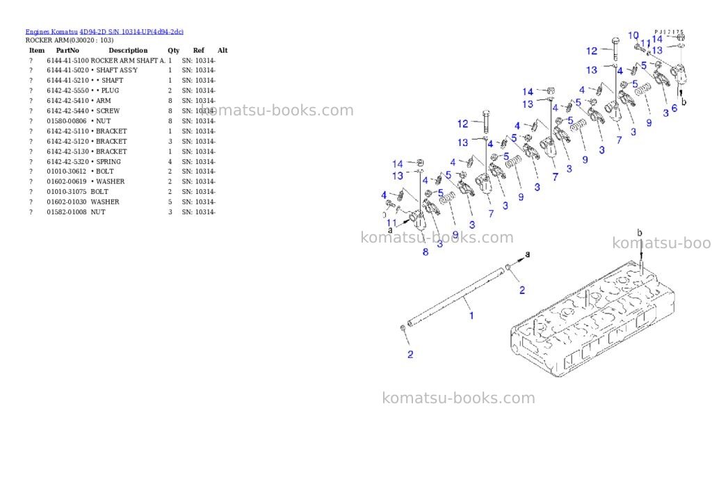 Komatsu 4d94-2d s/n 10314-up Parts catalog cover