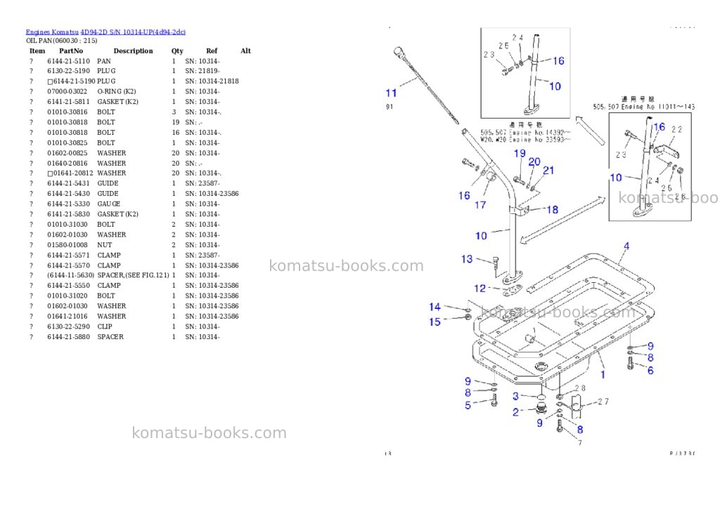 Komatsu 4d94-2d s/n 10314-up Parts catalog cover Page 10
