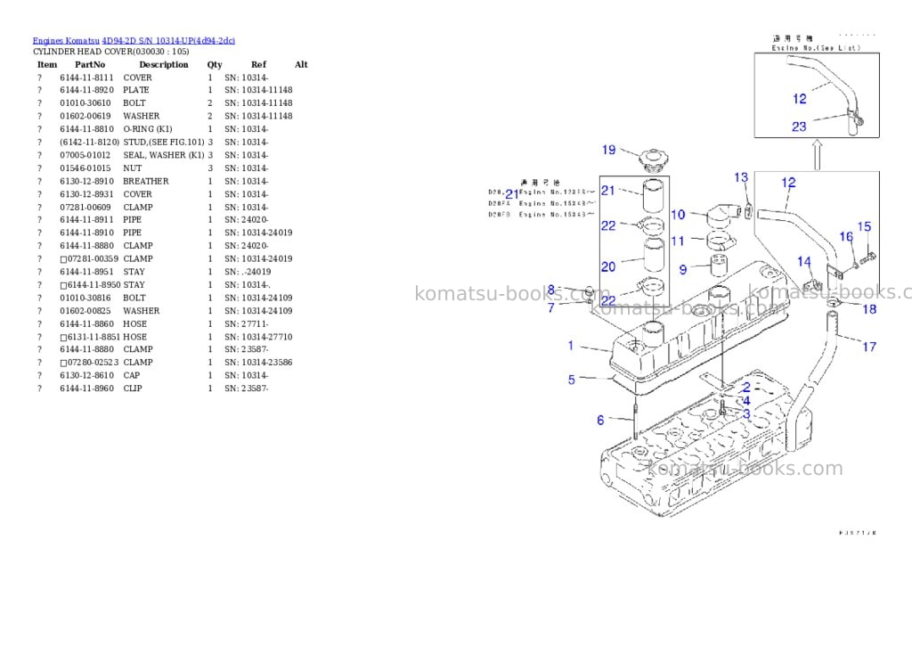 Komatsu 4d94-2d s/n 10314-up Parts catalog cover Page 2