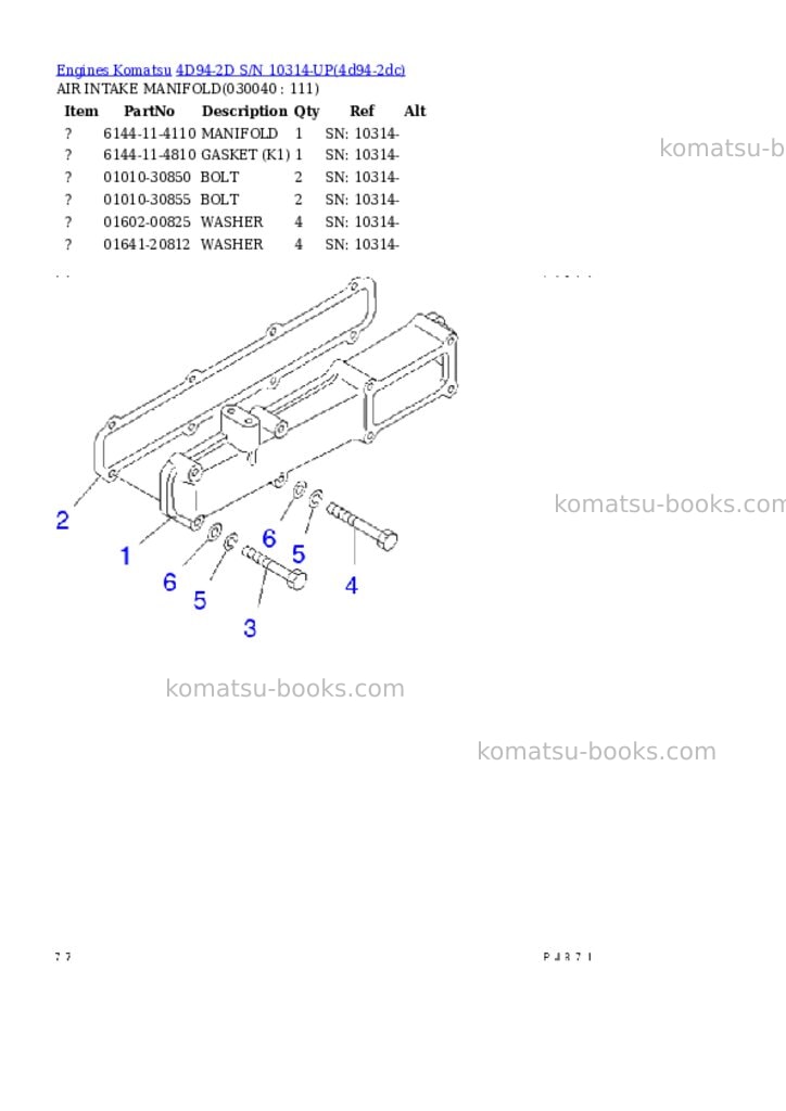 Komatsu 4d94-2d s/n 10314-up Parts catalog cover Page 3
