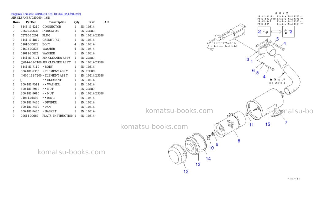 Komatsu 4d94-2d s/n 10314-up Parts catalog cover Page 5