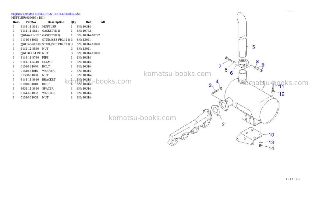 Komatsu 4d94-2d s/n 10314-up Parts catalog cover Page 7
