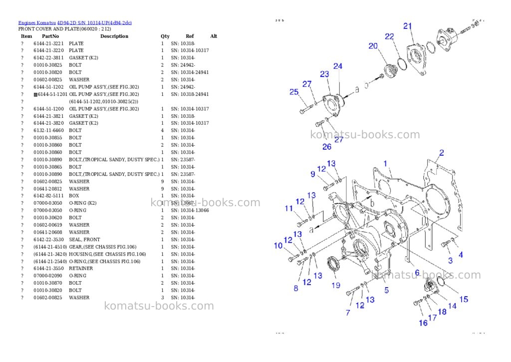 Komatsu 4d94-2d s/n 10314-up Parts catalog cover Page 9
