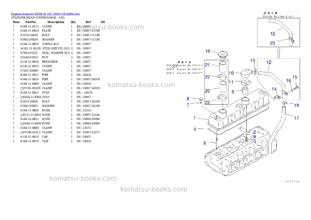 Komatsu 4d94-2e s/n 10007-up Parts catalog cover Page 2