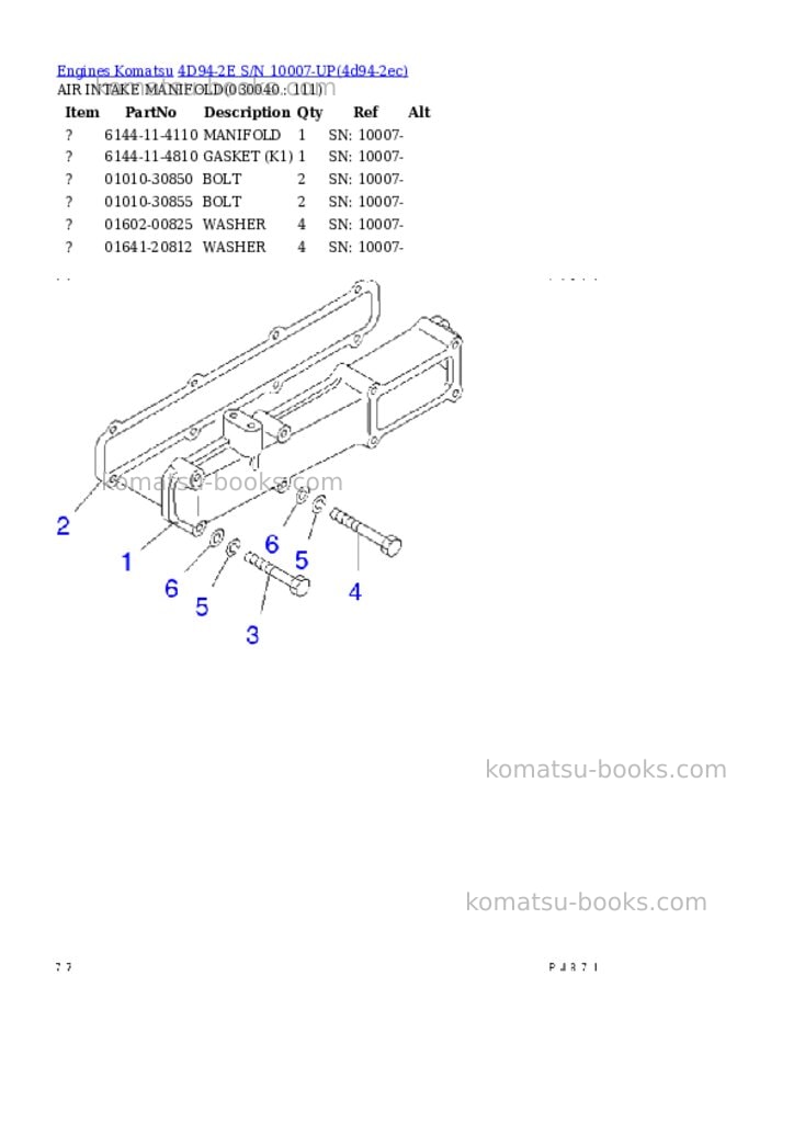 Komatsu 4d94-2e s/n 10007-up Parts catalog cover Page 3