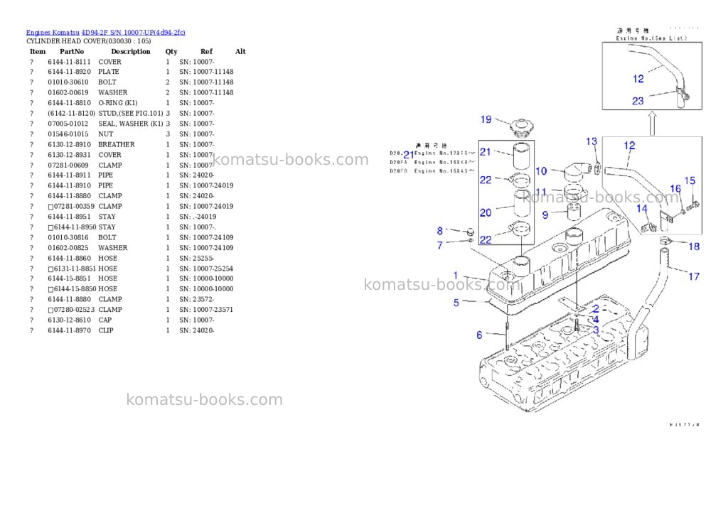 Komatsu 4d94-2f s/n 10007-up Parts catalog cover Page 2