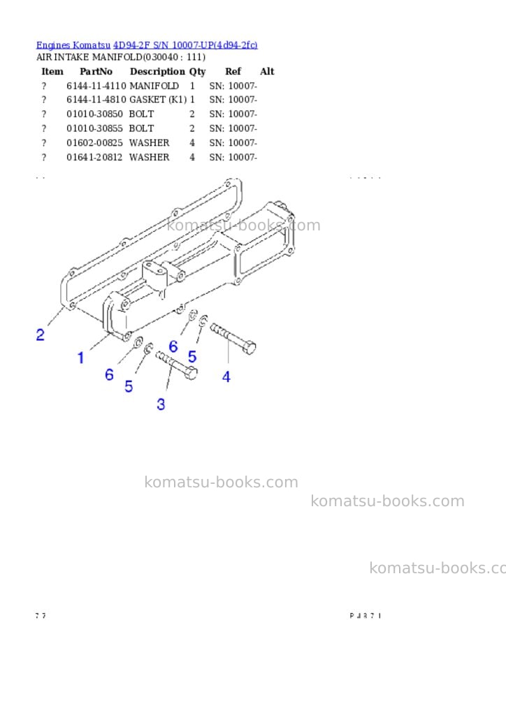 Komatsu 4d94-2f s/n 10007-up Parts catalog cover Page 3