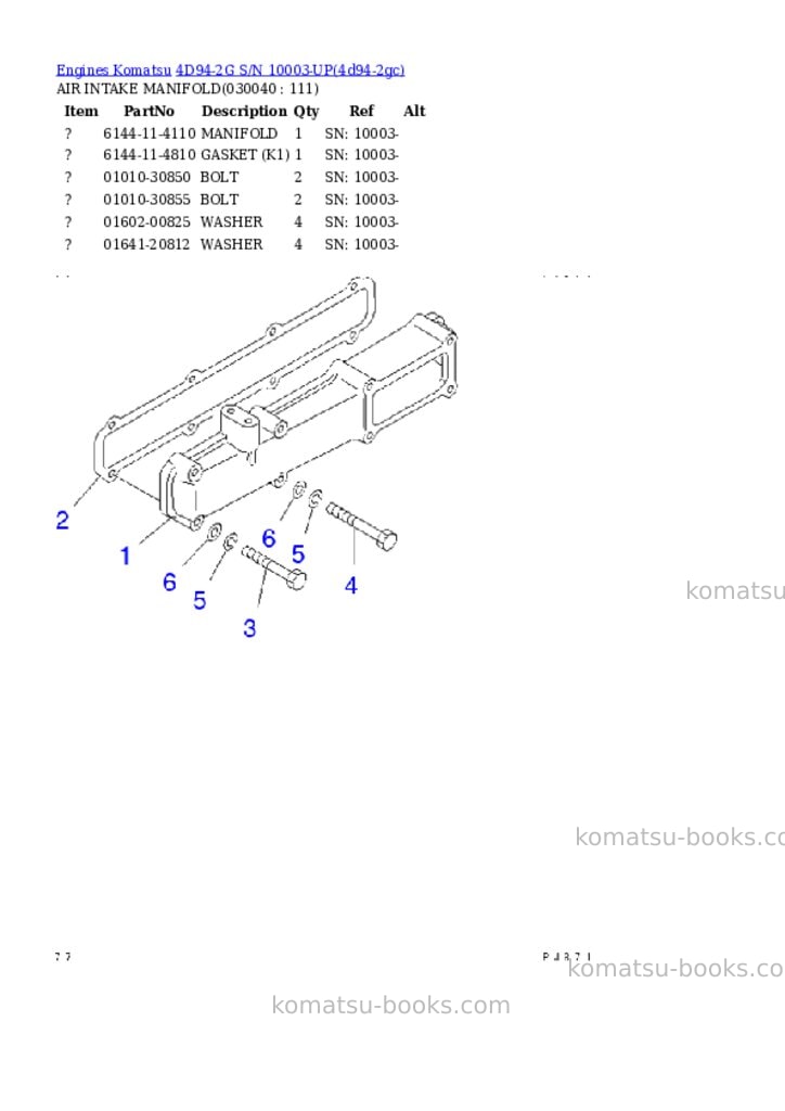 Komatsu 4d94-2g s/n 10003-up Parts catalog cover Page 3 Komatsu 4d94-2g s/n 10003-up Parts catalog cover Page 3
