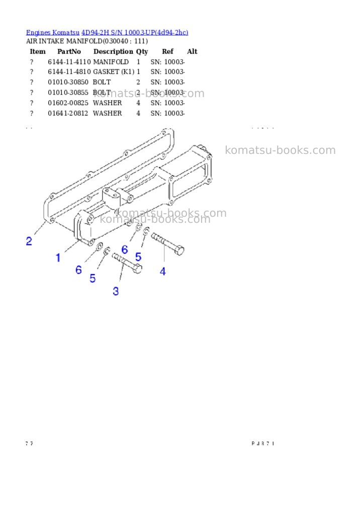 Komatsu 4d94-2h s/n 10003-up Parts catalog cover Page 3