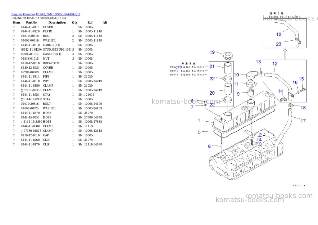 Komatsu 4d94-2j s/n 10005-up Parts catalog cover Page 2