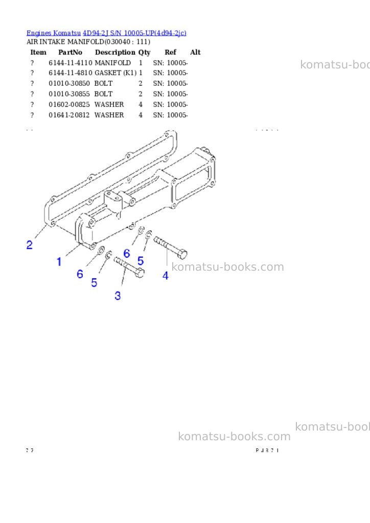 Komatsu 4d94-2j s/n 10005-up Parts catalog cover Page 3