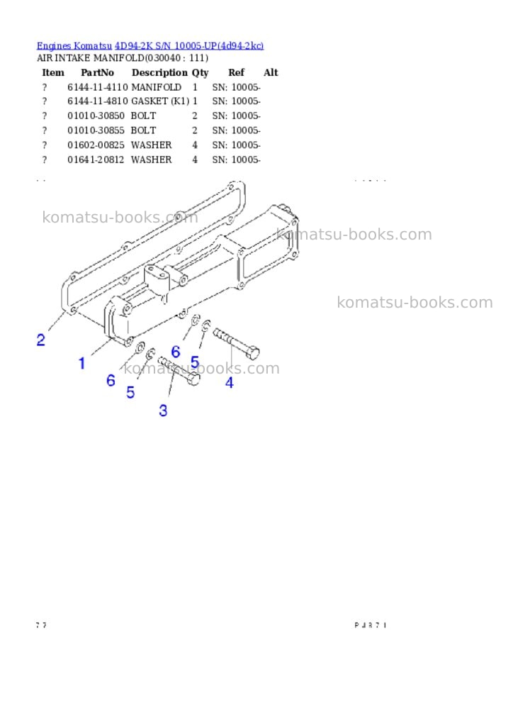 Komatsu 4d94-2k s/n 10005-up Parts catalog cover Page 3