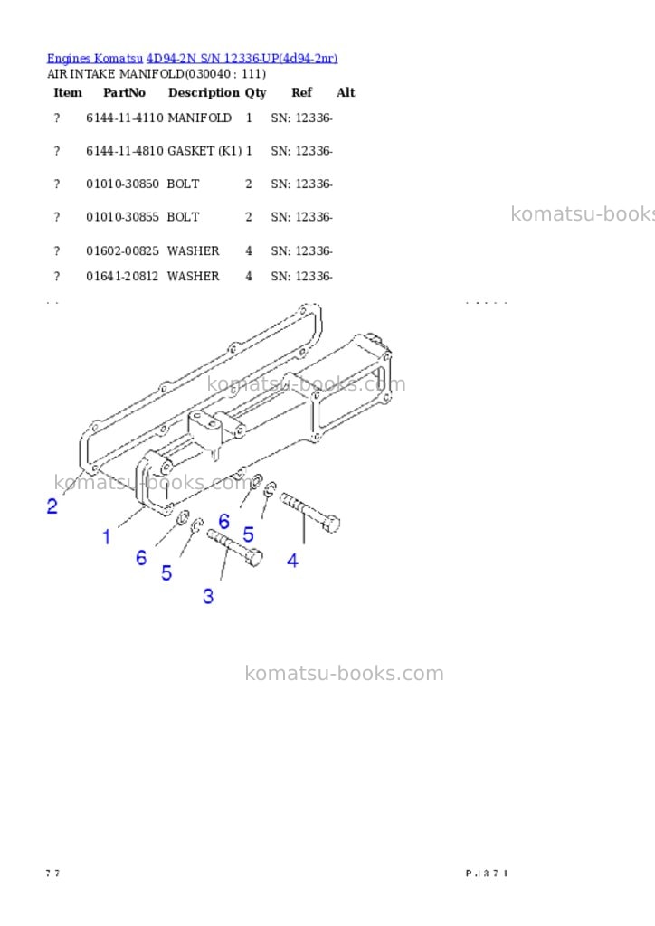 Komatsu 4d94-2n s/n 12336-up Parts catalog cover Page 3 Komatsu 4d94-2n s/n 12336-up Parts catalog cover Page 3