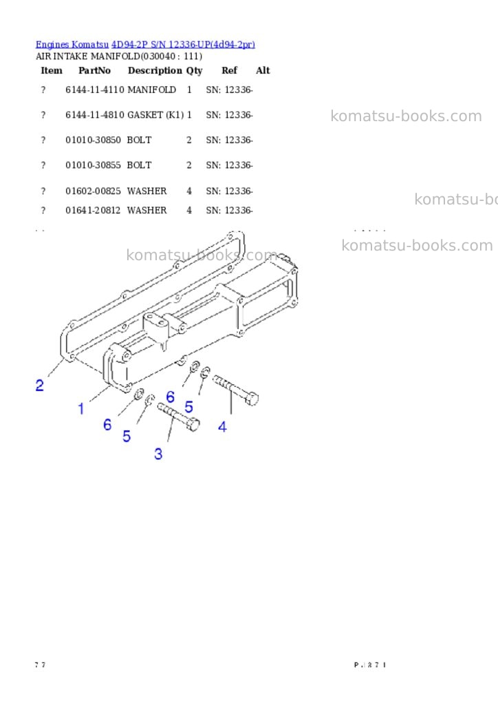 Komatsu 4D94-2P S/N 12336-UP Parts catalog cover Page 3 Komatsu 4D94-2P S/N 12336-UP Parts catalog cover Page 3
