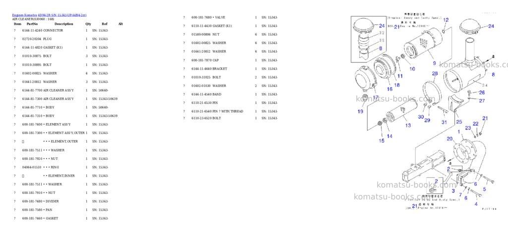 Komatsu 4d94-2r s/n 15343-up Parts catalog cover Page 5 Komatsu 4d94-2r s/n 15343-up Parts catalog cover Page 5