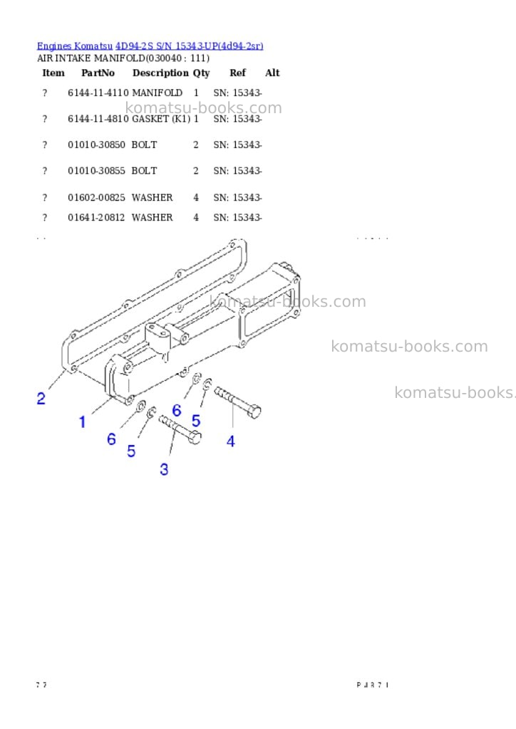 Komatsu 4d94-2s s/n 15343-up Parts catalog cover Page 3 Komatsu 4d94-2s s/n 15343-up Parts catalog cover Page 3