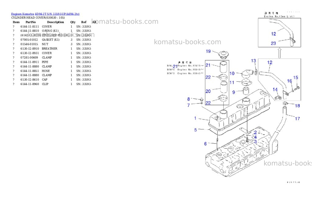Komatsu 4d94-2t s/n 33593-up Parts catalog cover Page 2