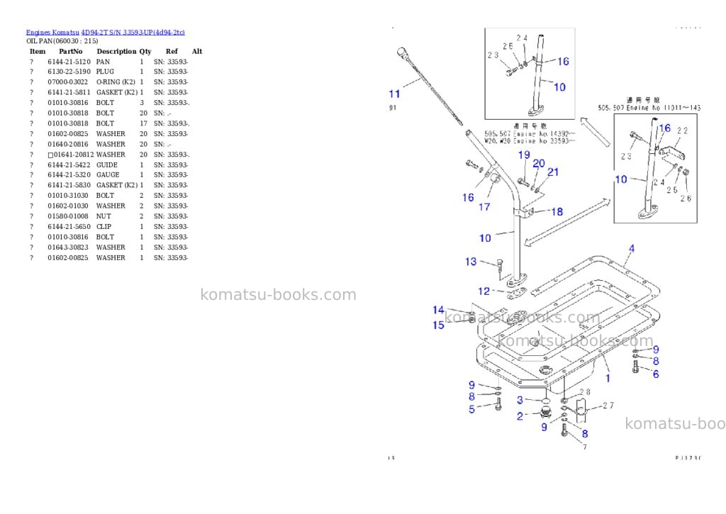 Komatsu 4d94-2t s/n 33593-up Parts catalog cover Page 9
