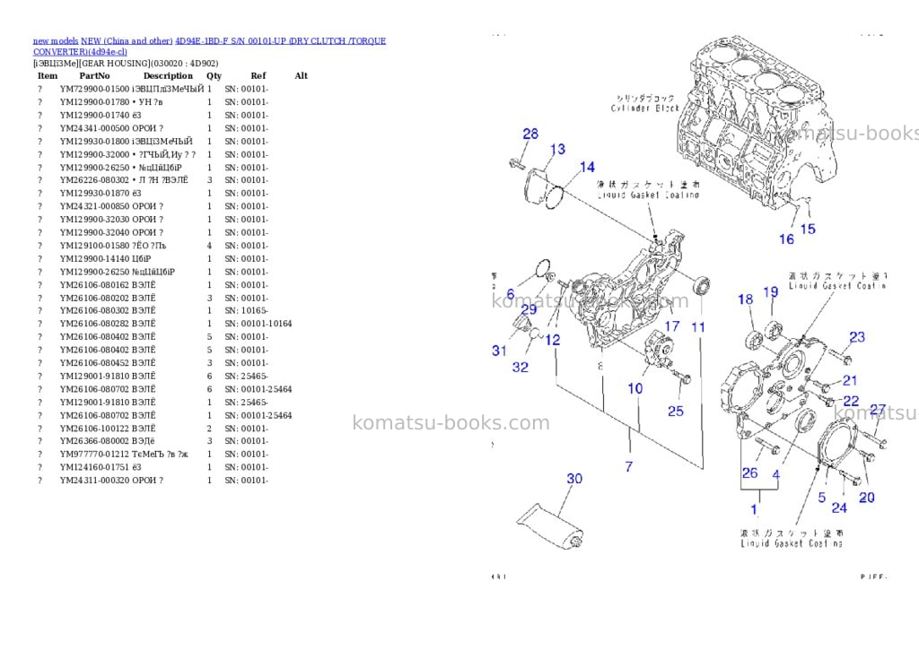 Komatsu 4d94e-1bd-f s/n 00101-up dry clutch /torque converter Parts catalog cover Komatsu 4d94e-1bd-f s/n 00101-up dry clutch /torque converter Parts catalog cover
