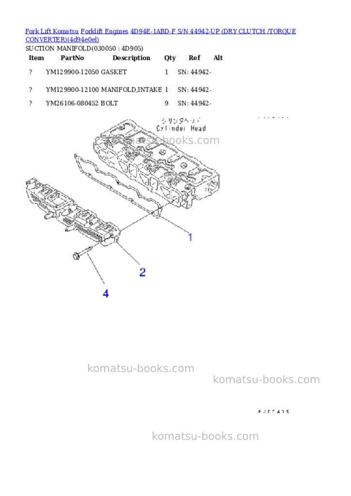 Komatsu 4d94e-1abd-f s/n 44942-up dry clutch /torque converter Parts catalog cover Page 4 Komatsu 4d94e-1abd-f s/n 44942-up dry clutch /torque converter Parts catalog cover Page 4