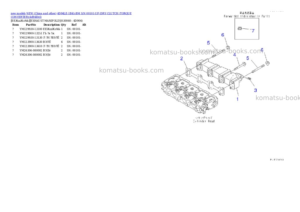 Komatsu 4d94le-1b45-bm s/n 00101-up dry clutch /torque converter Parts catalog cover Page 5 Komatsu 4d94le-1b45-bm s/n 00101-up dry clutch /torque converter Parts catalog cover Page 5