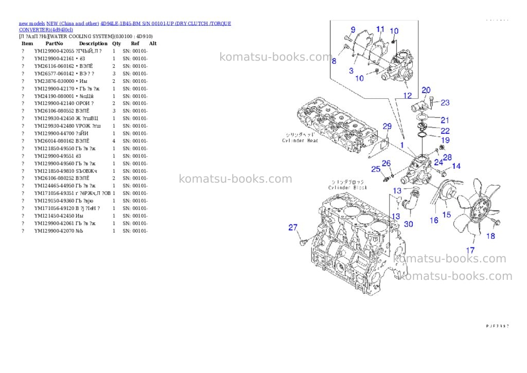 Komatsu 4d94le-1b45-bm s/n 00101-up dry clutch /torque converter Parts catalog cover Page 9 Komatsu 4d94le-1b45-bm s/n 00101-up dry clutch /torque converter Parts catalog cover Page 9