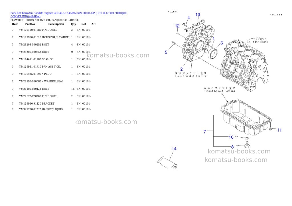 Komatsu 4d94le-1b45-bm s/n 00101-up （ﾄﾞﾗｲｸﾗｯﾁ/ﾄﾙｸｺﾝﾊﾞｰﾀ） Parts catalog cover Page 2