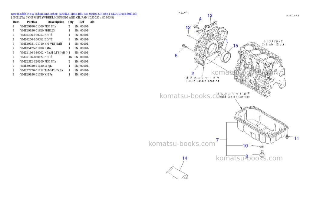 Komatsu 4d94le-1b46-bm s/n 00101-up wet clutch Parts catalog cover Page 2 Komatsu 4d94le-1b46-bm s/n 00101-up wet clutch Parts catalog cover Page 2