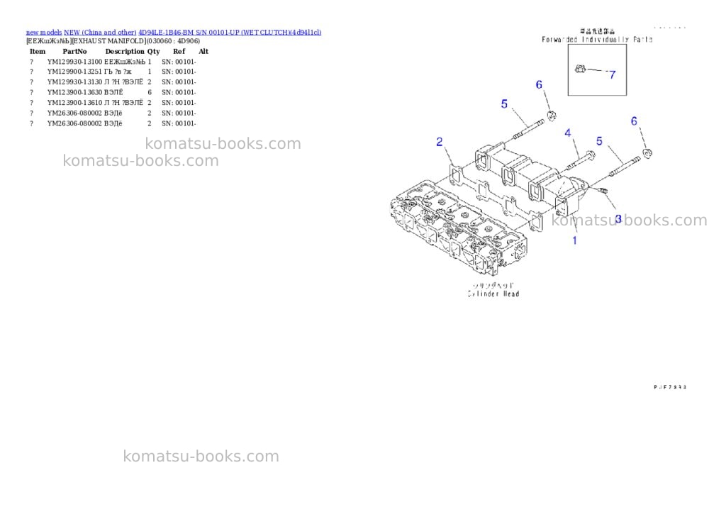 Komatsu 4d94le-1b46-bm s/n 00101-up wet clutch Parts catalog cover Page 5 Komatsu 4d94le-1b46-bm s/n 00101-up wet clutch Parts catalog cover Page 5