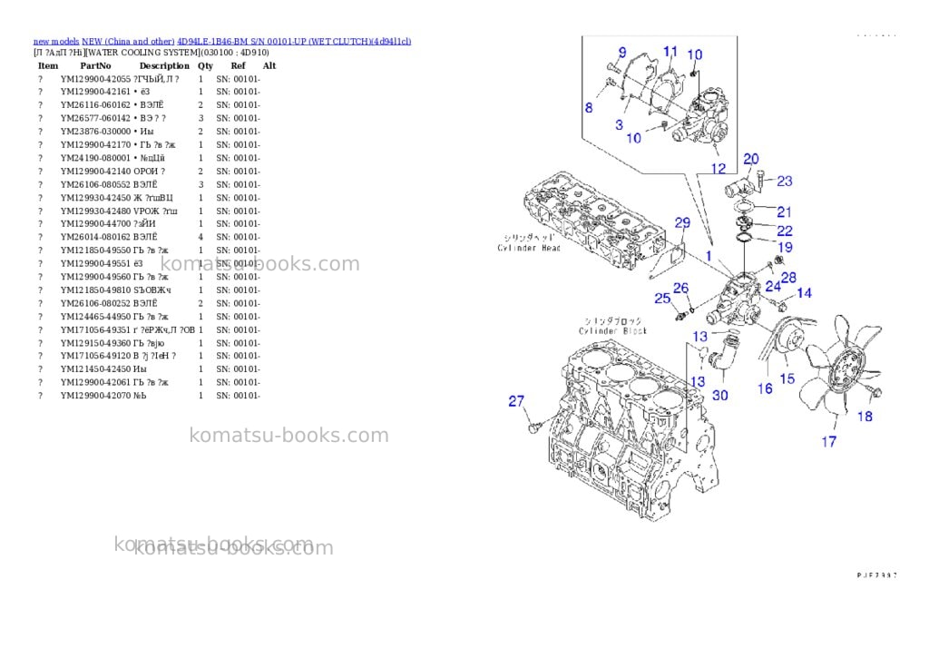 Komatsu 4d94le-1b46-bm s/n 00101-up wet clutch Parts catalog cover Page 9 Komatsu 4d94le-1b46-bm s/n 00101-up wet clutch Parts catalog cover Page 9