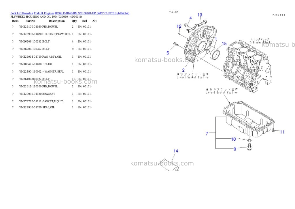 Komatsu 4d94le-1b46-bm s/n 00101-up (ウェットクラッチ) Parts catalog cover Page 2 Komatsu 4d94le-1b46-bm s/n 00101-up (ウェットクラッチ) Parts catalog cover Page 2