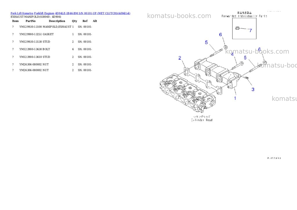 Komatsu 4d94le-1b46-bm s/n 00101-up (ウェットクラッチ) Parts catalog cover Page 5 Komatsu 4d94le-1b46-bm s/n 00101-up (ウェットクラッチ) Parts catalog cover Page 5