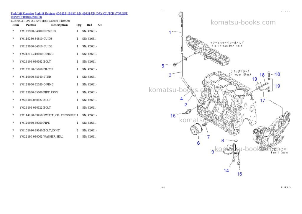 Komatsu 4d94le-1b45c s/n 42631-up (ドライクラッチ/トルクコンバータ) Parts catalog cover Page 8 Komatsu 4d94le-1b45c s/n 42631-up (ドライクラッチ/トルクコンバータ) Parts catalog cover Page 8
