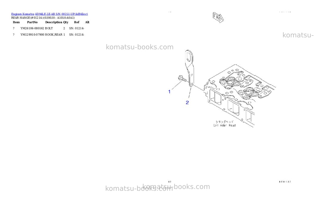 Komatsu 4d94le-2z-ab s/n 00251-up Parts catalog cover Page 2 Komatsu 4d94le-2z-ab s/n 00251-up Parts catalog cover Page 2