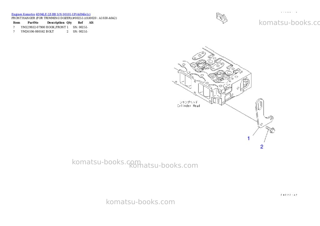 Komatsu 4d94le-2z-bb s/n 00101-up Parts catalog cover Komatsu 4d94le-2z-bb s/n 00101-up Parts catalog cover