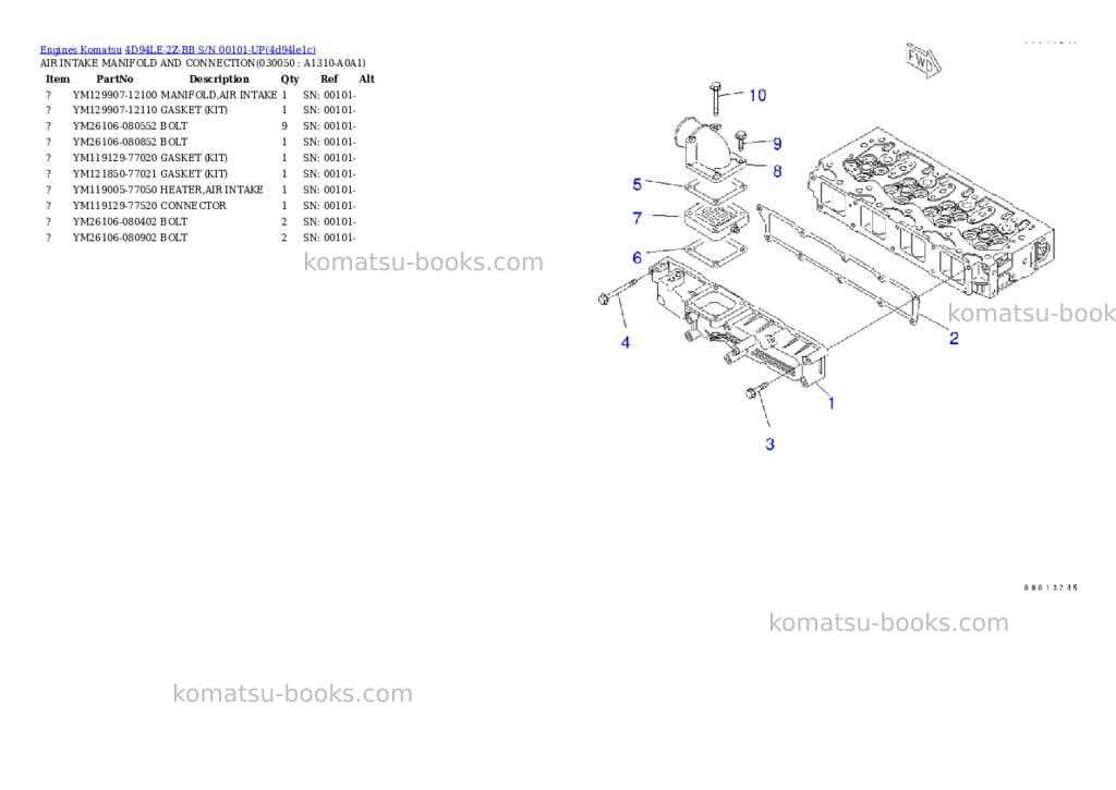 Komatsu 4d94le-2z-bb s/n 00101-up Parts catalog cover Page 4 Komatsu 4d94le-2z-bb s/n 00101-up Parts catalog cover Page 4